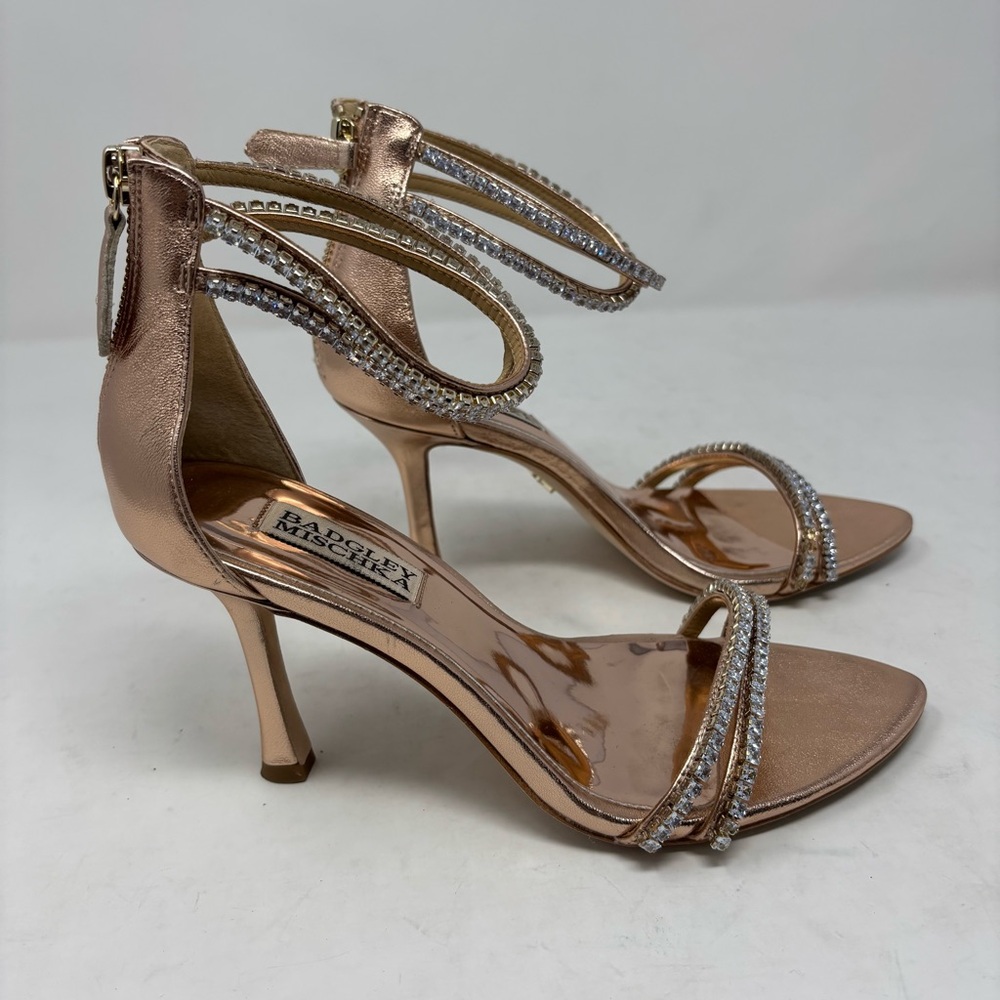 Badgley Mischka Logan Strappy Rhinestone Open Toe Heels Size 7.5 - Picture 8 of 10
